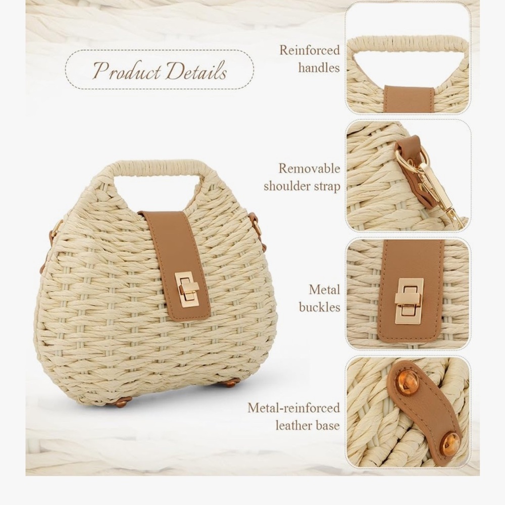 🆕 Straw Crossbody Bag for Women Handwoven Summer Beach Clutch Purses - Picture 6 of 7